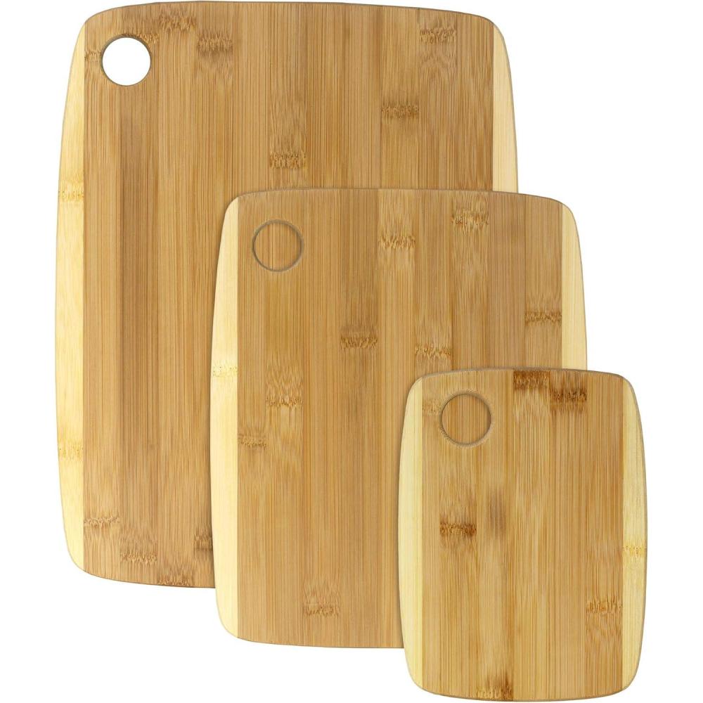 imageTotally Bamboo 3Piece TwoTone Bamboo Cutting Board Set  Reversible Kitchen Boards for Chopping amp Serving Cheese Meat Vegetables amp More
