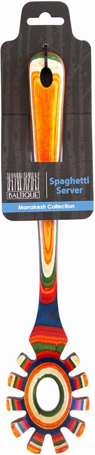 imageBaltique Mumbai Collection Wooden Spaghetti Spoon 125 Pasta Server with Teeth Colorful Birch Wood Utensil for Portioning Stirring amp Serving NoodlesMarrakesh