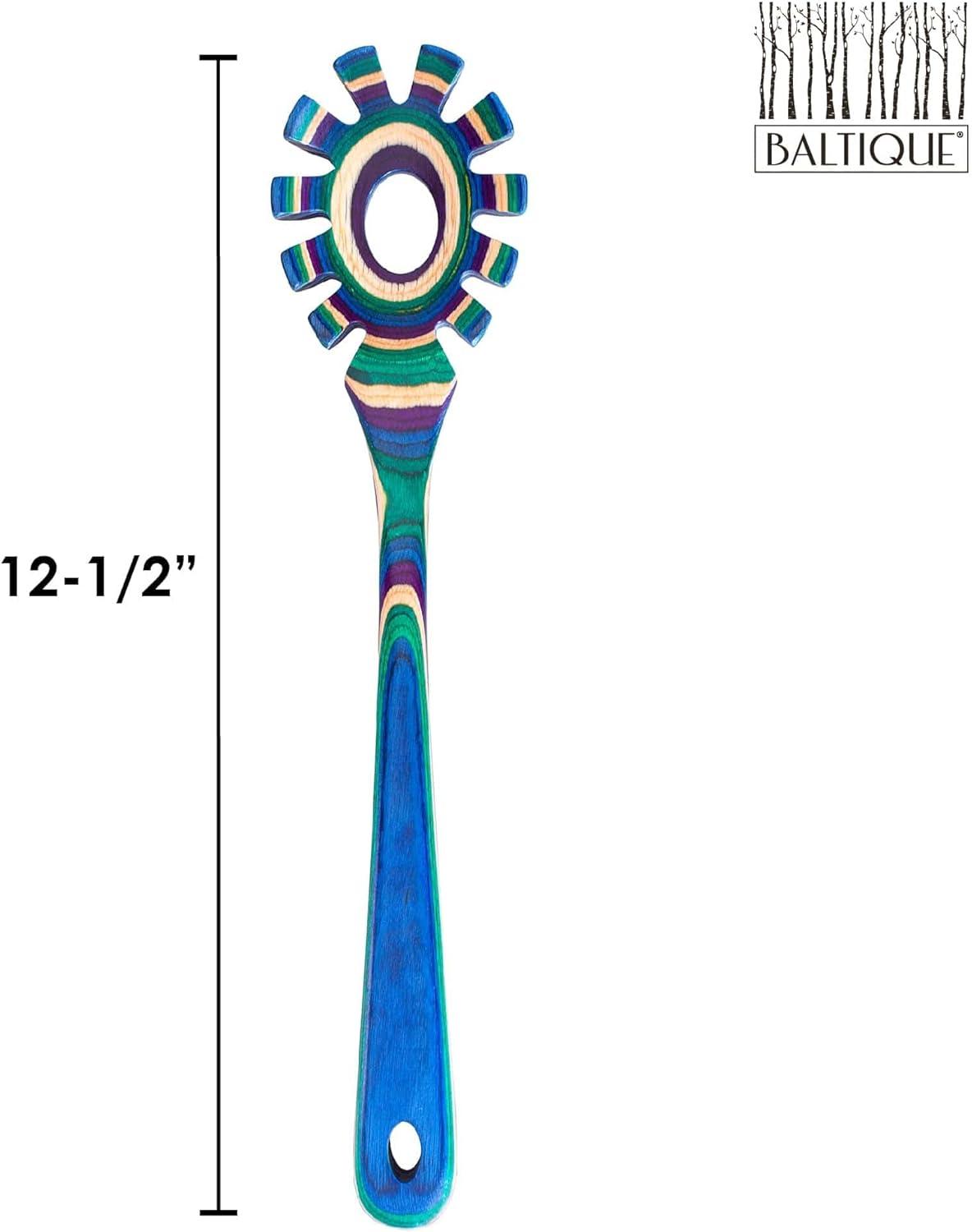 imageBaltique Mumbai Collection Wooden Spaghetti Spoon 125 Pasta Server with Teeth Colorful Birch Wood Utensil for Portioning Stirring amp Serving NoodlesMumbai