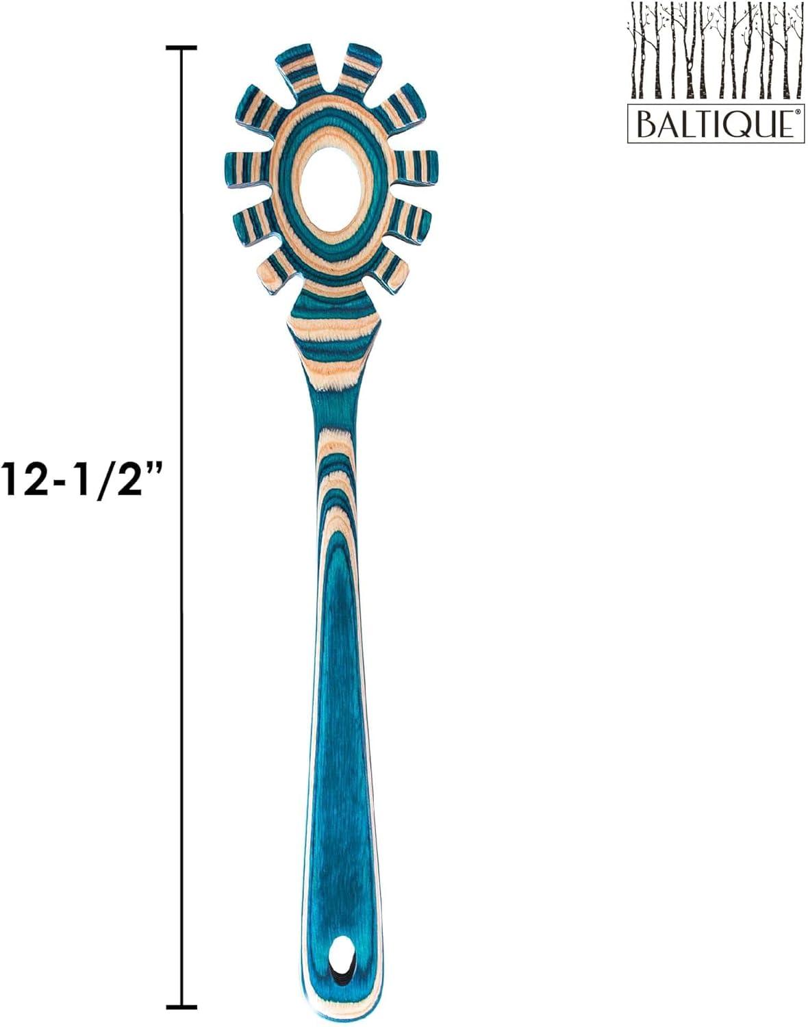 imageBaltique Mumbai Collection Wooden Spaghetti Spoon 125 Pasta Server with Teeth Colorful Birch Wood Utensil for Portioning Stirring amp Serving NoodlesMykonos