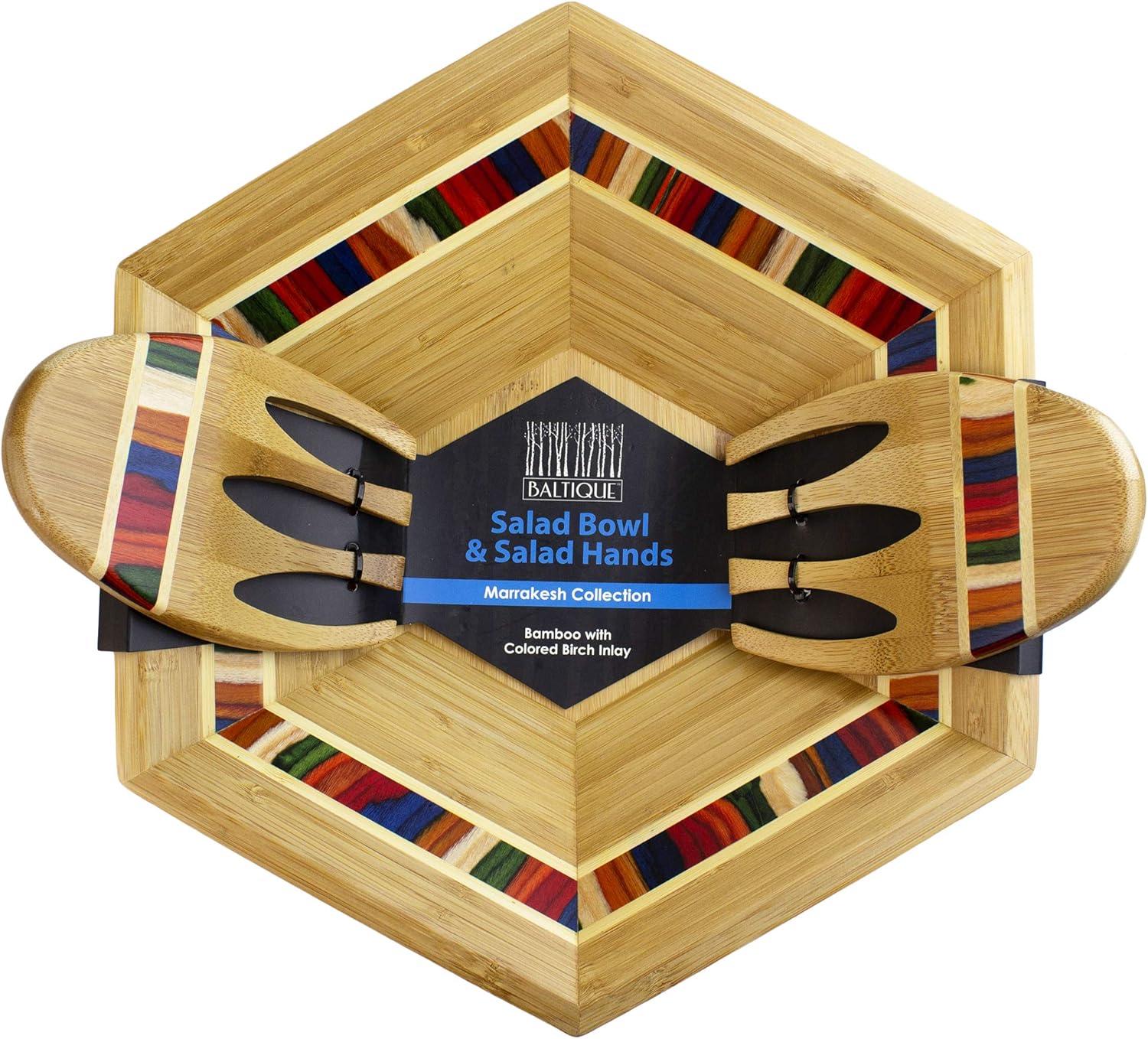 imageTotally Bamboo Baltique Marrakesh Collection 14 Salad Serving Bowl with Salad Hands Bamboo and Colored Birch WoodMarrakesh