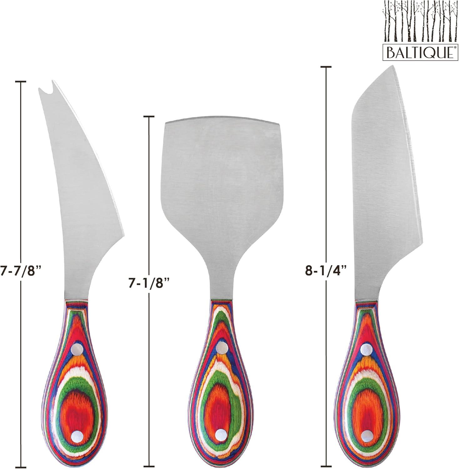 imageTotally Bamboo Baltique Marrakesh Collection 3Piece Cheese Knife Set Stainless Steel Cheese Knives with Colorful Wooden Handles for Charcuterie Boards
