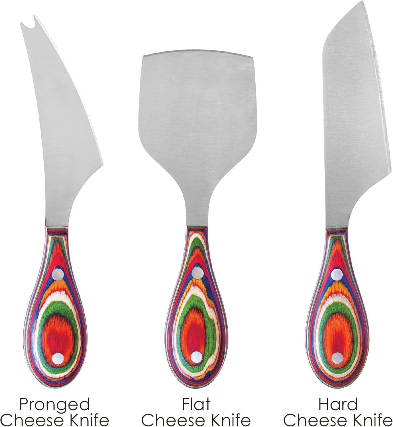 imageTotally Bamboo Baltique Marrakesh Collection 3Piece Cheese Knife Set Stainless Steel Cheese Knives with Colorful Wooden Handles for Charcuterie Boards