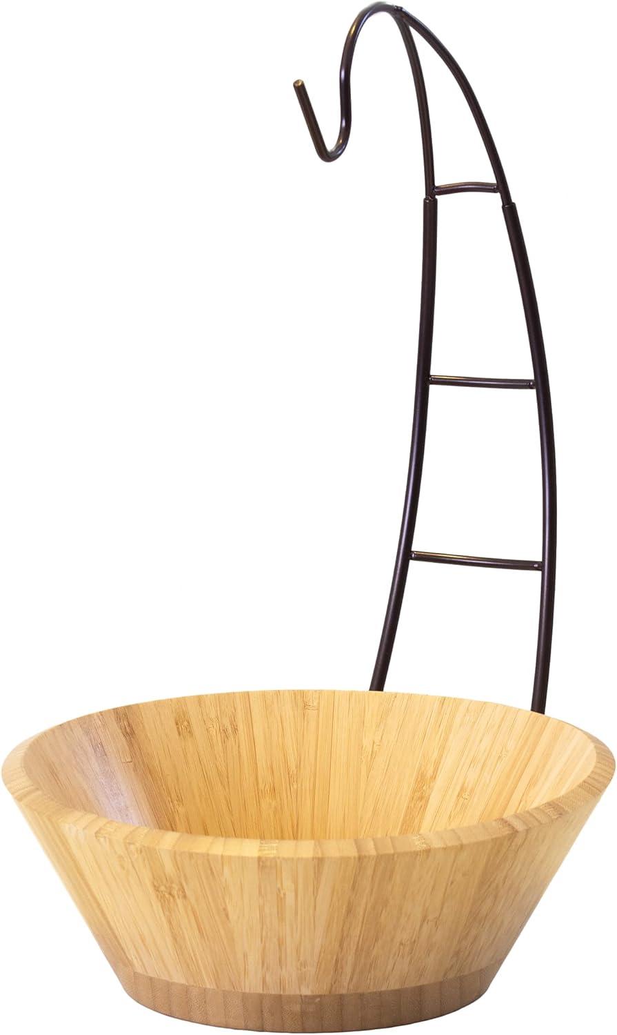 imageTotally Bamboo Fruit Basket Bowl with Banana Holder Hanging Hook Bamboo Wood Fruit Bowl for Kitchen Counter