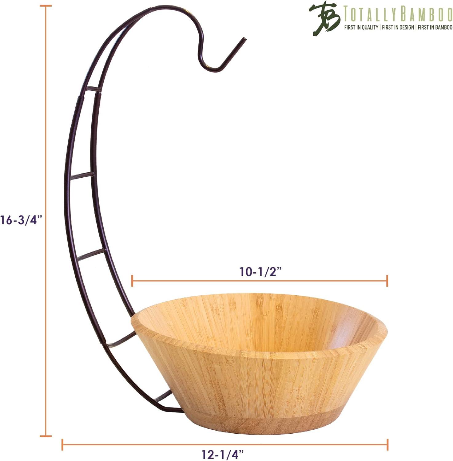 imageTotally Bamboo Fruit Basket Bowl with Banana Holder Hanging Hook Bamboo Wood Fruit Bowl for Kitchen Counter