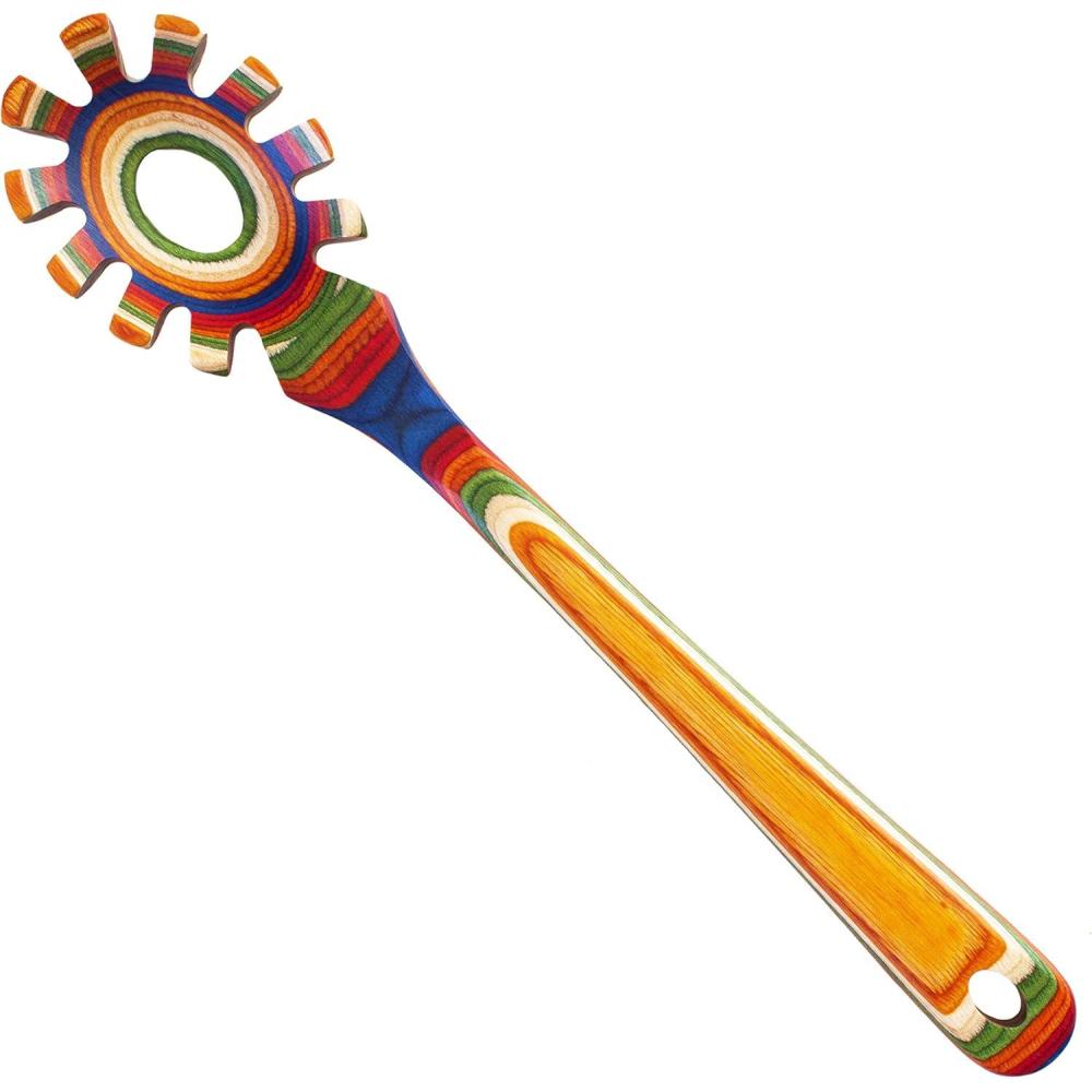 imageBaltique Mumbai Collection Wooden Spaghetti Spoon 125 Pasta Server with Teeth Colorful Birch Wood Utensil for Portioning Stirring amp Serving NoodlesMarrakesh
