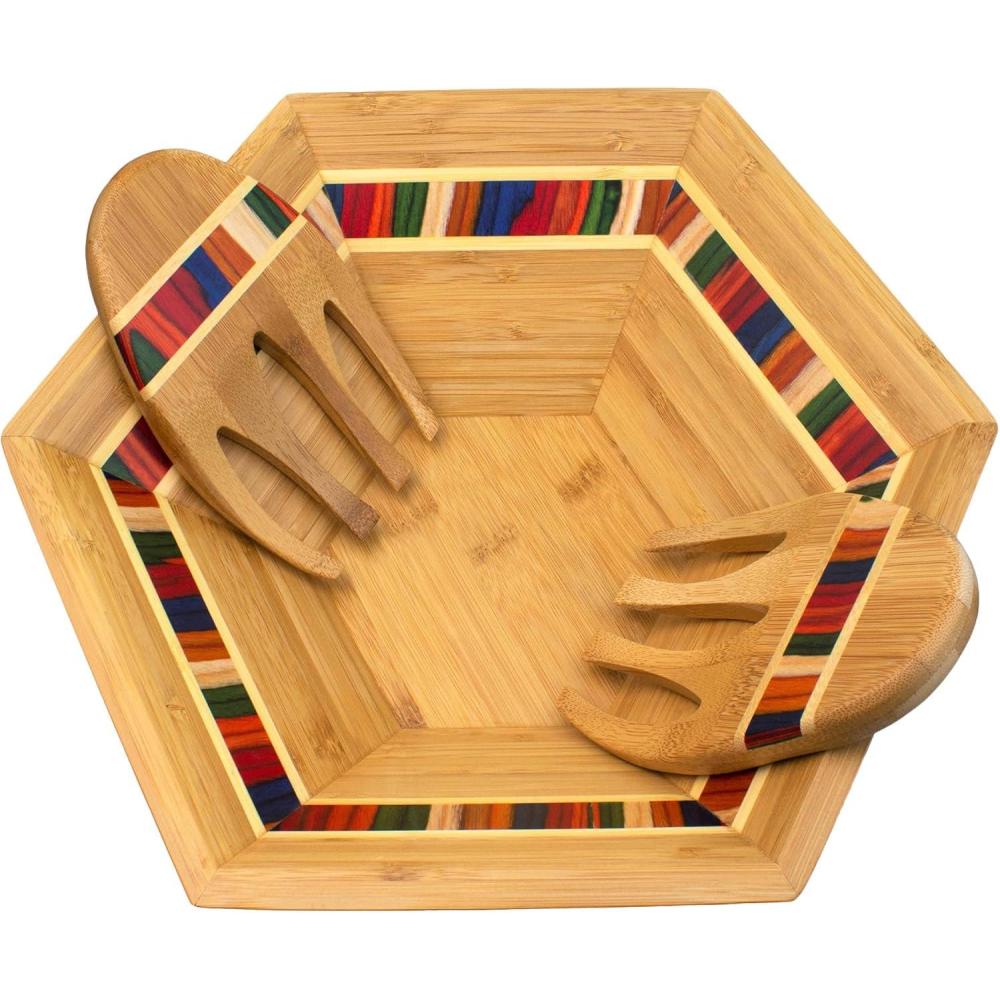 imageTotally Bamboo Baltique Marrakesh Collection 14 Salad Serving Bowl with Salad Hands Bamboo and Colored Birch WoodMarrakesh