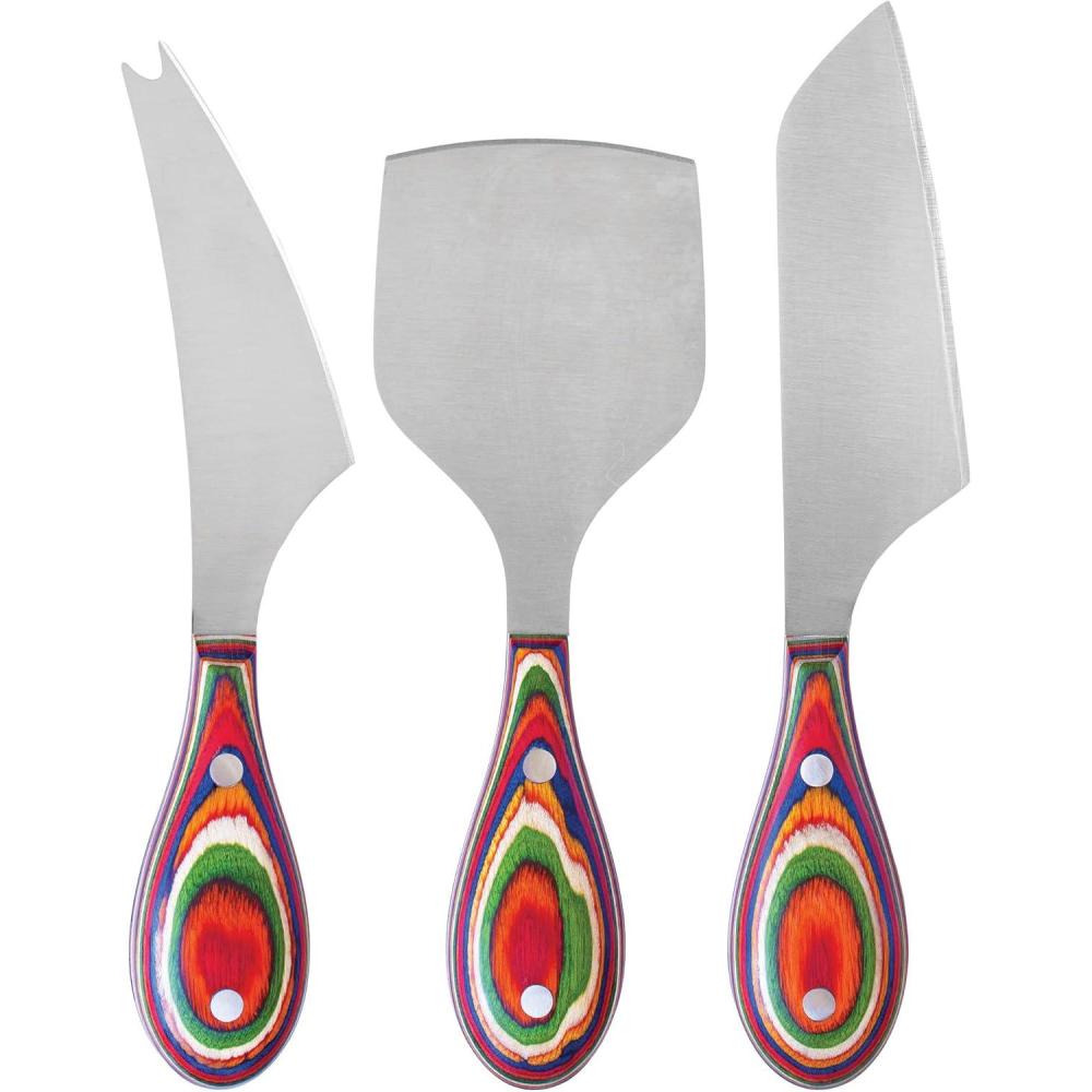 imageTotally Bamboo Baltique Marrakesh Collection 3Piece Cheese Knife Set Stainless Steel Cheese Knives with Colorful Wooden Handles for Charcuterie Boards
