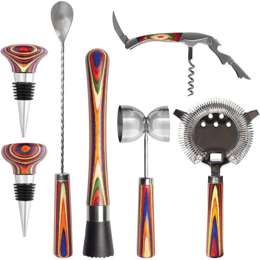 imageTotally Bamboo Baltique Marrakesh Collection Wine Bottle Stopper Multicolor LeakProof and Reusable Wine Saver Preserves Beverage Freshness7pc Bartending Kit