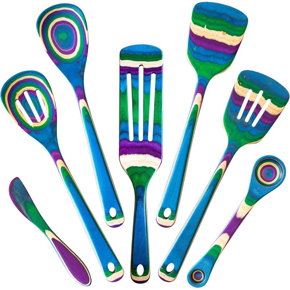 imageTotally Bamboo Baltique Mumbai Collection 2in1 Wooden Measuring Spoon with Tablespoon and Teaspoon Measurements7Pc Set