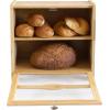 Totally Bamboo Double Layer Farmhouse Bread Box with Window for Kitchen Counter, Large Capacity Storage Container for Bread Loaves, Muffins, Bagels, Rolls and More