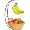 Totally Bamboo Fruit Basket Bowl with Banana Holder Hanging Hook, Bamboo Wood Fruit Bowl for Kitchen Counter