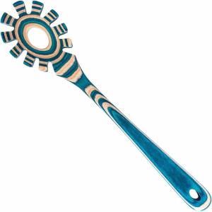 Baltique Mumbai Collection Wooden Spaghetti Spoon – 12.5″ Pasta Server with Teeth, Colorful Birch Wood Utensil for Portioning, Stirring & Serving Noodles(Mykonos)