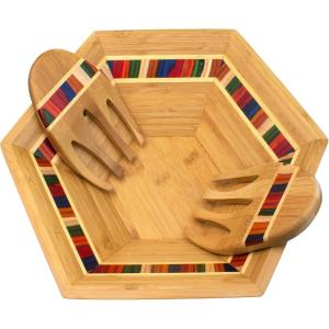 Totally Bamboo Baltique Marrakesh Collection 14″ Salad Serving Bowl with Salad Hands, Bamboo and Colored Birch Wood(Marrakesh)