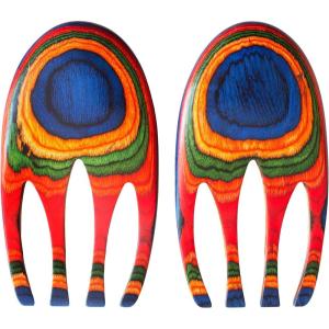 Totally Bamboo Baltique Marrakesh Collection Salad Hands Serving Utensil Set, Colorful Wooden Salad Servers(Multicolor)