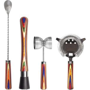 Totally Bamboo Baltique Marrakesh Collection Wine Bottle Stopper, Multicolor Leak-Proof and Reusable Wine Saver, Preserves Beverage Freshness(4-pc. Bartending Kit)