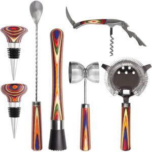 Totally Bamboo Baltique Marrakesh Collection Wine Bottle Stopper, Multicolor Leak-Proof and Reusable Wine Saver, Preserves Beverage Freshness(7-pc. Bartending Kit)