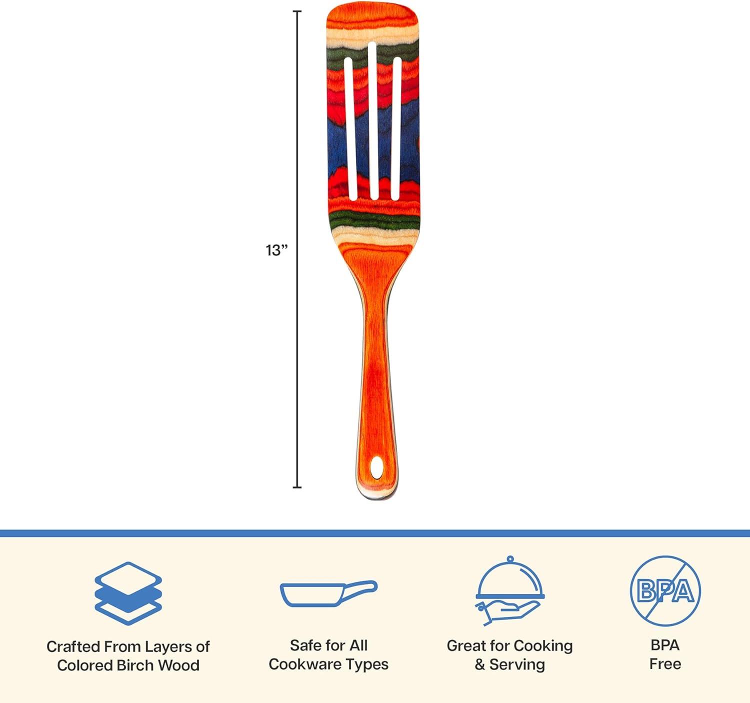imageBaltique Marrakesh Collection 13 Wooden Spurtle Spatula Colorful Birch Wood Cooking Utensil Nonstick Safe Versatile Stirring amp Serving Tool