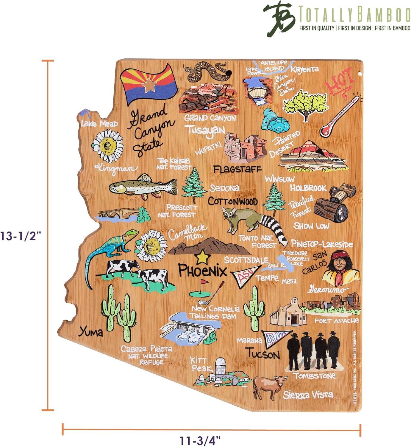 imageTotally Bamboo Arizona State Shaped Cutting Board and Charcuterie Serving Platter with Artwork by Fish Kiss Includes Hang Tie for Wall DisplayArizona