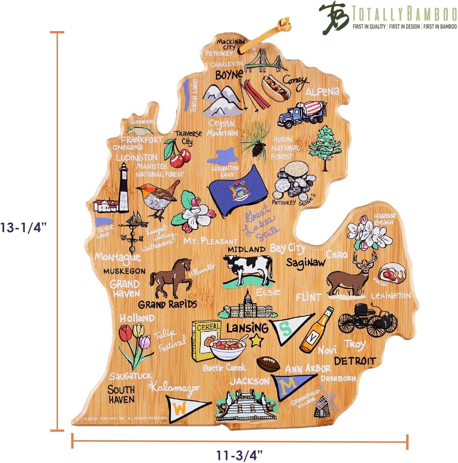 imageTotally Bamboo Arizona State Shaped Cutting Board and Charcuterie Serving Platter with Artwork by Fish Kiss Includes Hang Tie for Wall DisplayMichigan