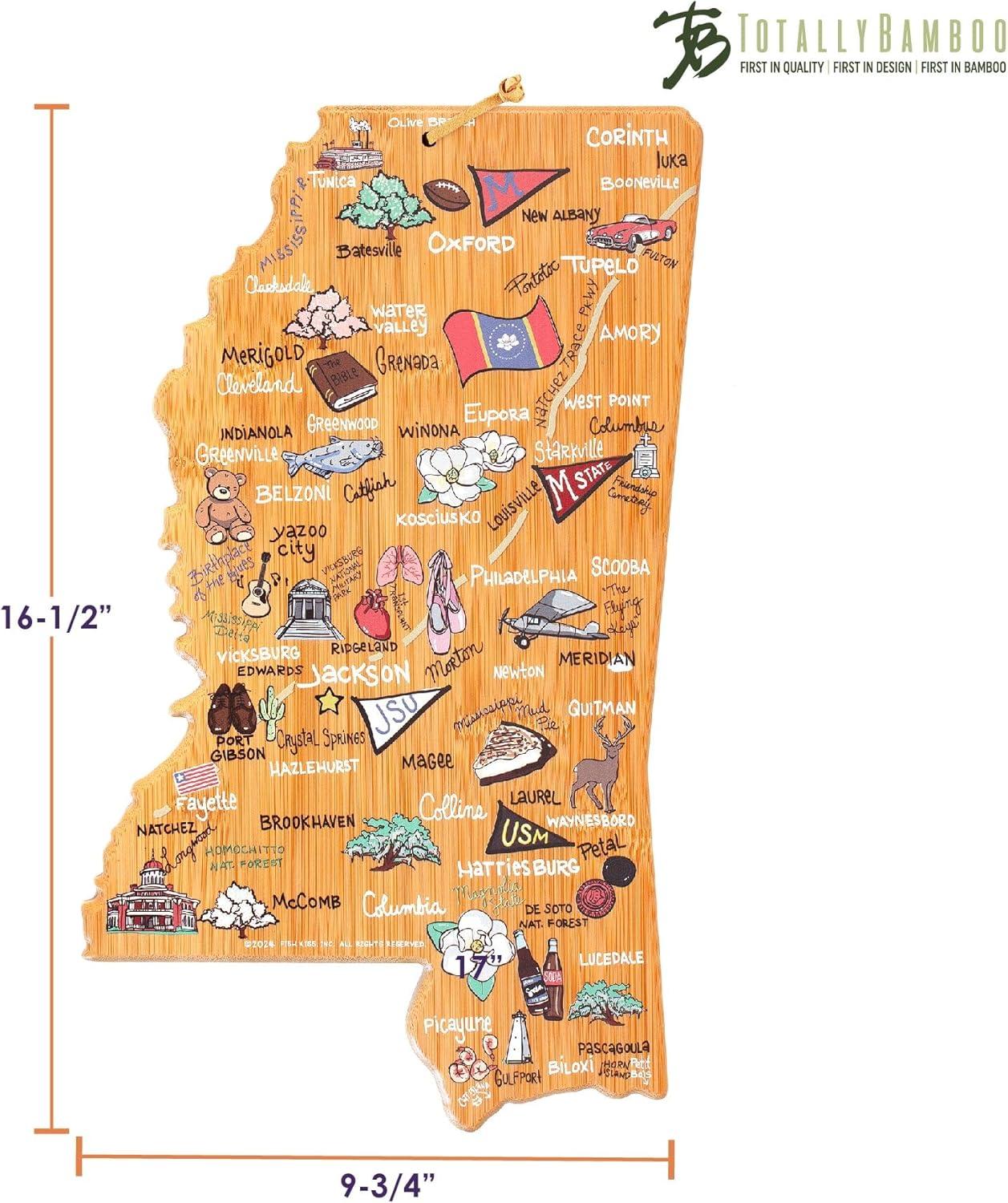 imageTotally Bamboo Arizona State Shaped Cutting Board and Charcuterie Serving Platter with Artwork by Fish Kiss Includes Hang Tie for Wall DisplayMississippi