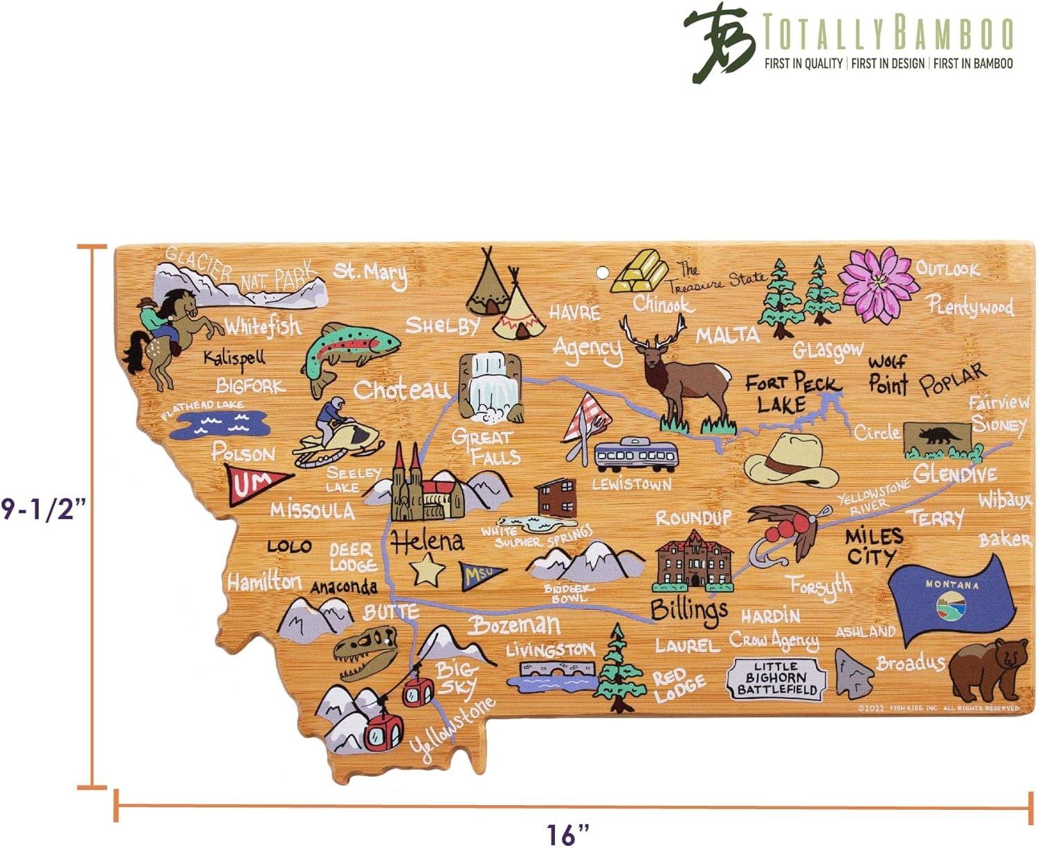 imageTotally Bamboo Arizona State Shaped Cutting Board and Charcuterie Serving Platter with Artwork by Fish Kiss Includes Hang Tie for Wall DisplayMontana