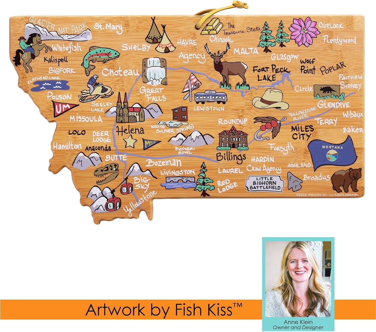 imageTotally Bamboo Arizona State Shaped Cutting Board and Charcuterie Serving Platter with Artwork by Fish Kiss Includes Hang Tie for Wall DisplayMontana