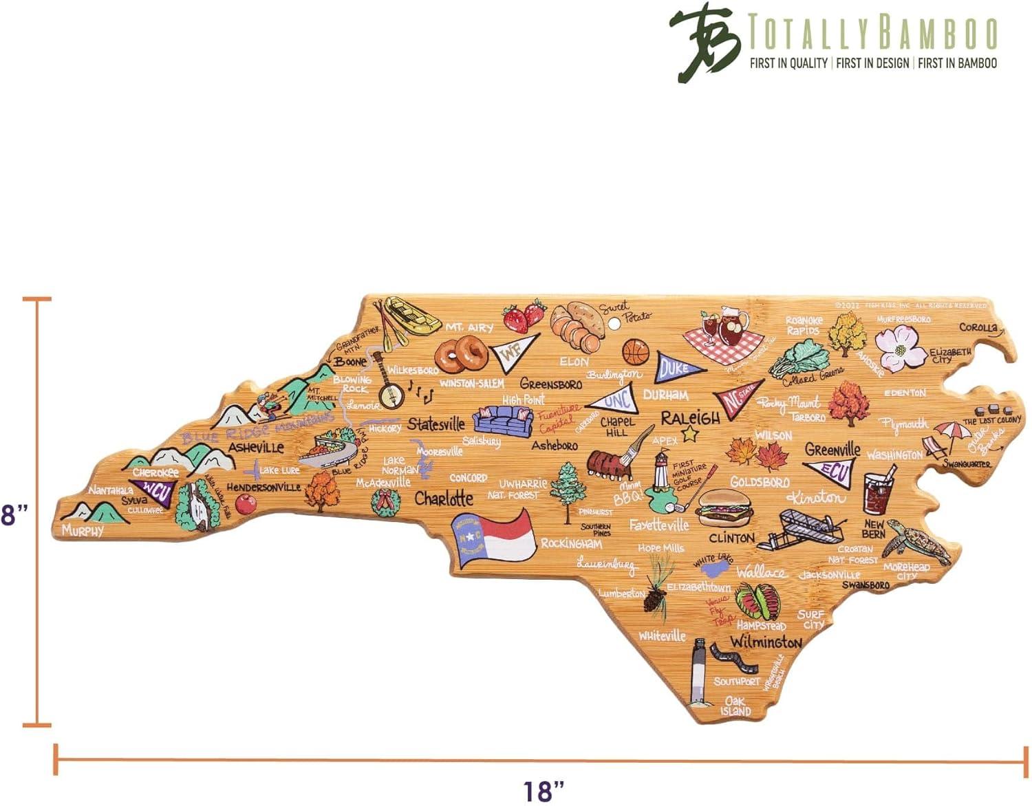 imageTotally Bamboo Arizona State Shaped Cutting Board and Charcuterie Serving Platter with Artwork by Fish Kiss Includes Hang Tie for Wall DisplayNorth Carolina
