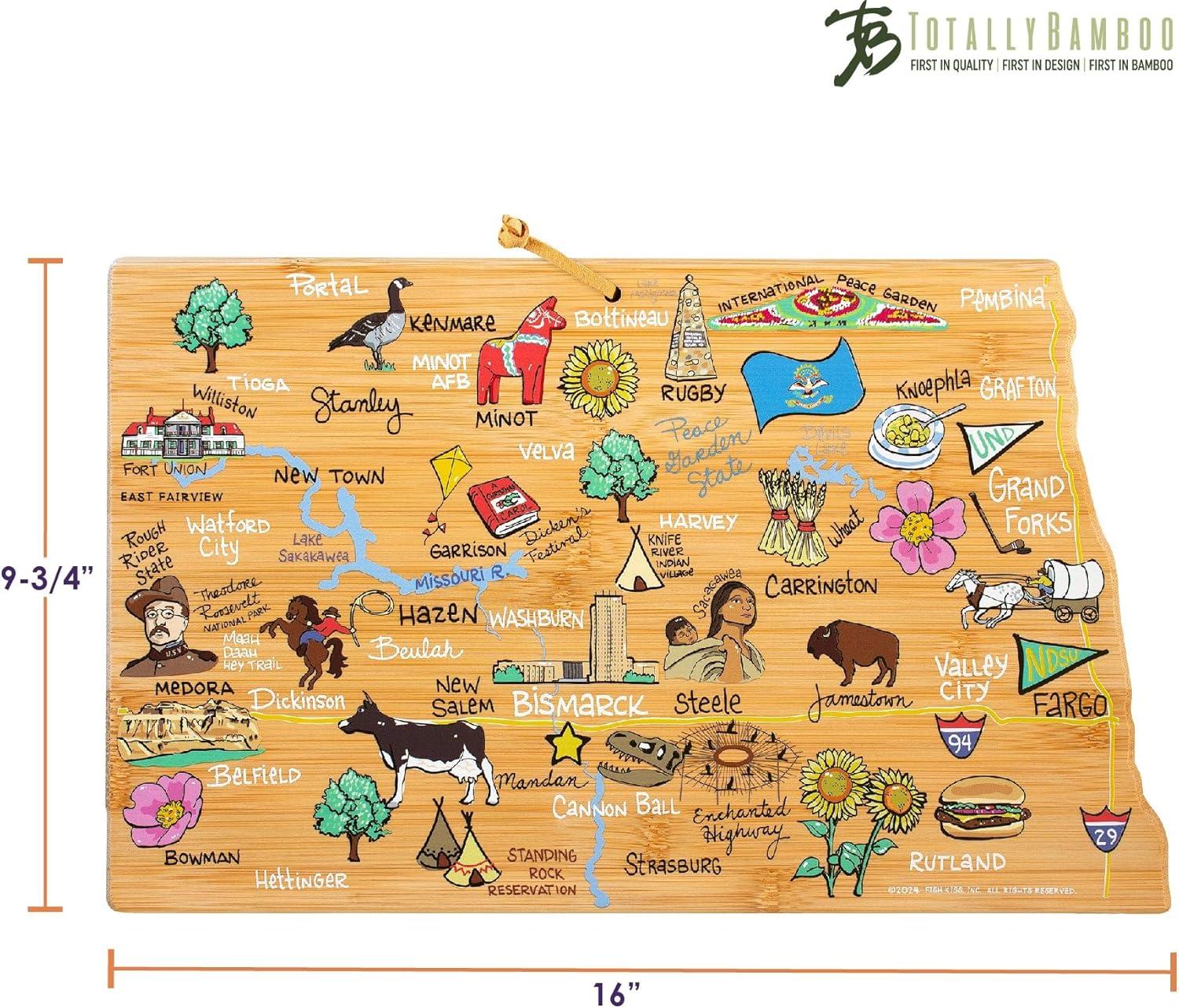 imageTotally Bamboo Arizona State Shaped Cutting Board and Charcuterie Serving Platter with Artwork by Fish Kiss Includes Hang Tie for Wall DisplayNorth Dakota