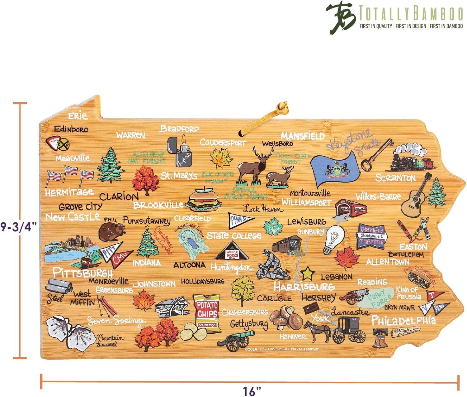 imageTotally Bamboo Arizona State Shaped Cutting Board and Charcuterie Serving Platter with Artwork by Fish Kiss Includes Hang Tie for Wall DisplayPennsylvania