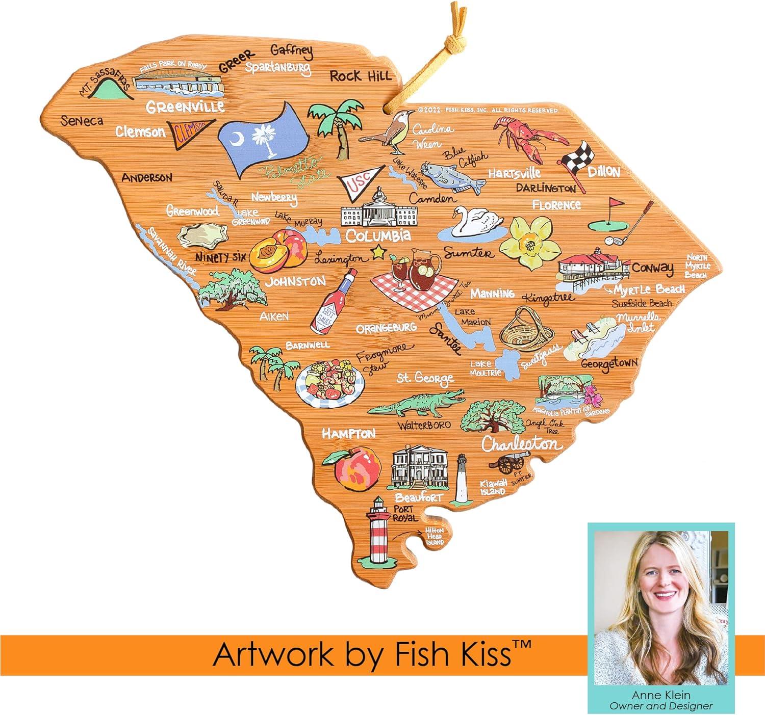 imageTotally Bamboo Arizona State Shaped Cutting Board and Charcuterie Serving Platter with Artwork by Fish Kiss Includes Hang Tie for Wall DisplaySouth Carolina