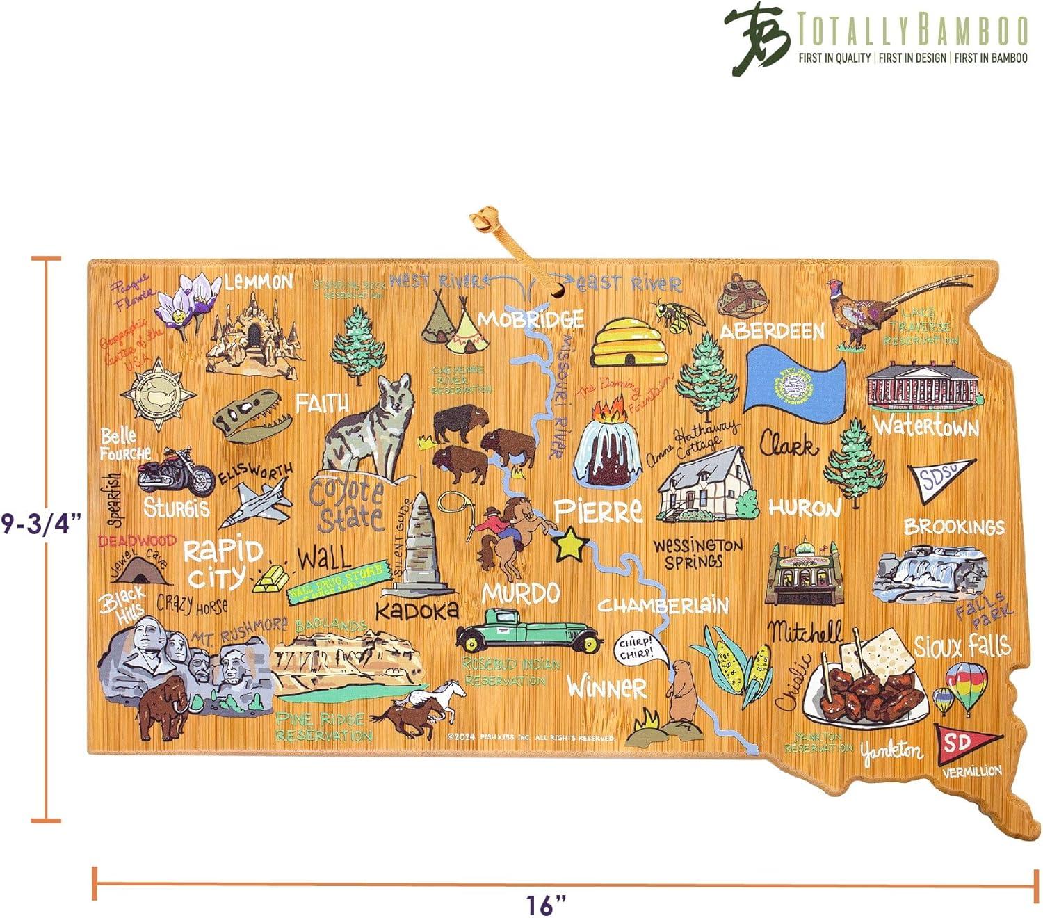 imageTotally Bamboo Arizona State Shaped Cutting Board and Charcuterie Serving Platter with Artwork by Fish Kiss Includes Hang Tie for Wall DisplaySouth Dakota