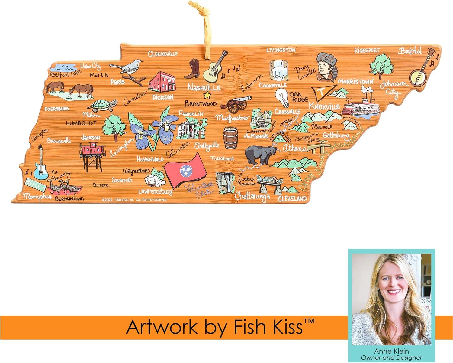 imageTotally Bamboo Arizona State Shaped Cutting Board and Charcuterie Serving Platter with Artwork by Fish Kiss Includes Hang Tie for Wall DisplayTennessee