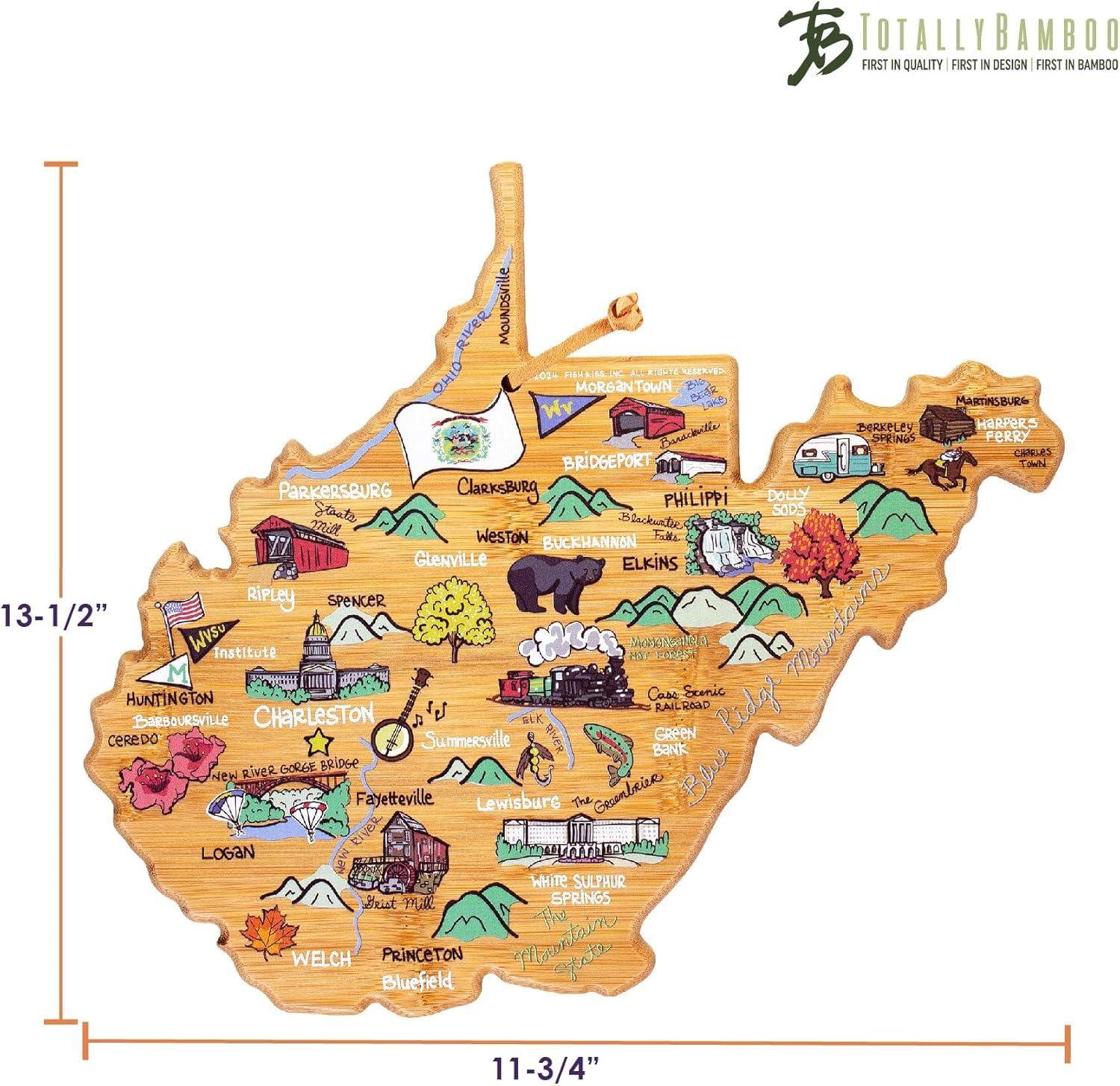 imageTotally Bamboo Arizona State Shaped Cutting Board and Charcuterie Serving Platter with Artwork by Fish Kiss Includes Hang Tie for Wall DisplayWest Virginia
