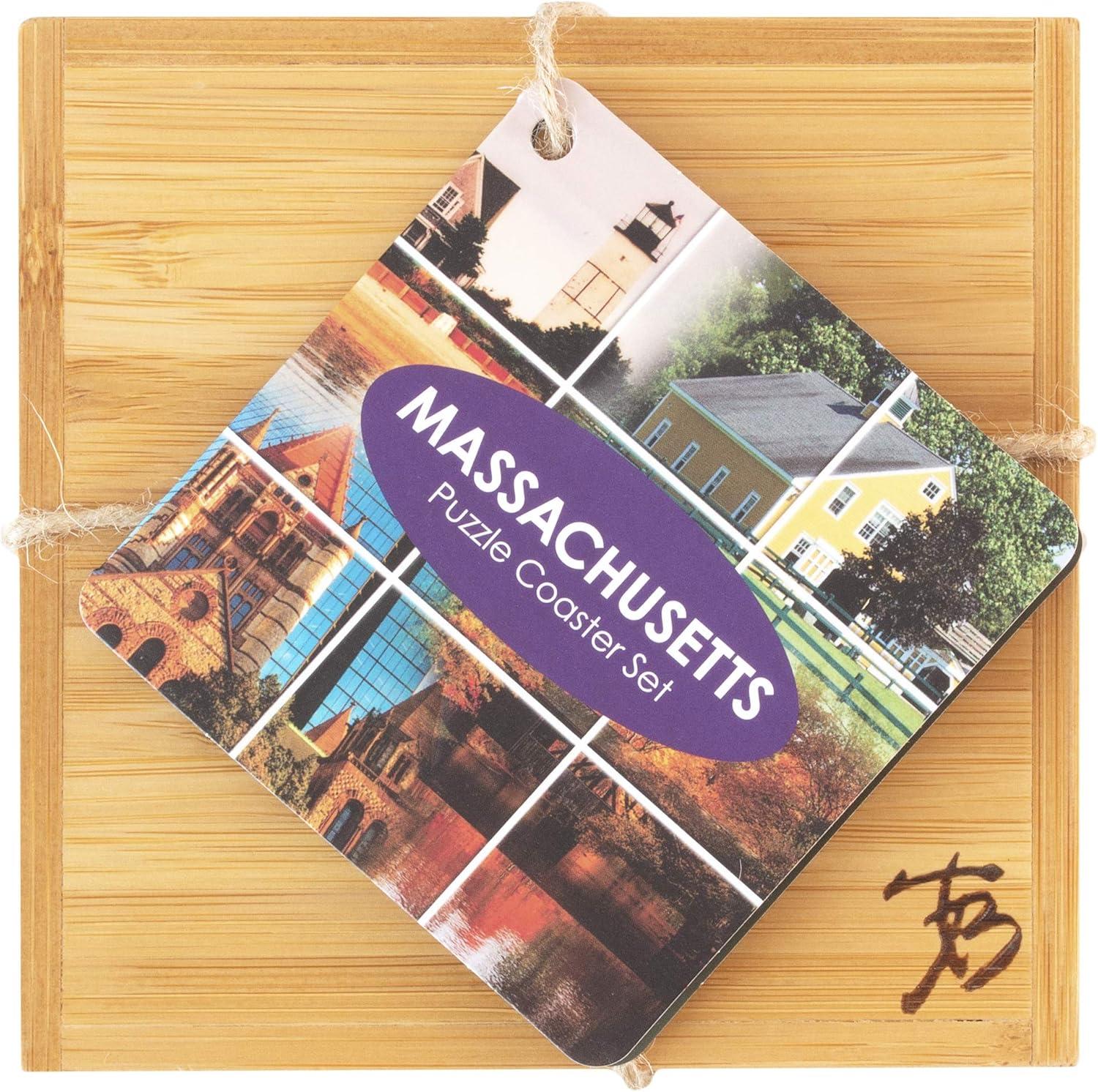 imageTotally Bamboo Louisiana State Puzzle 4 Piece Bamboo Coaster Set with CaseMassachusetts