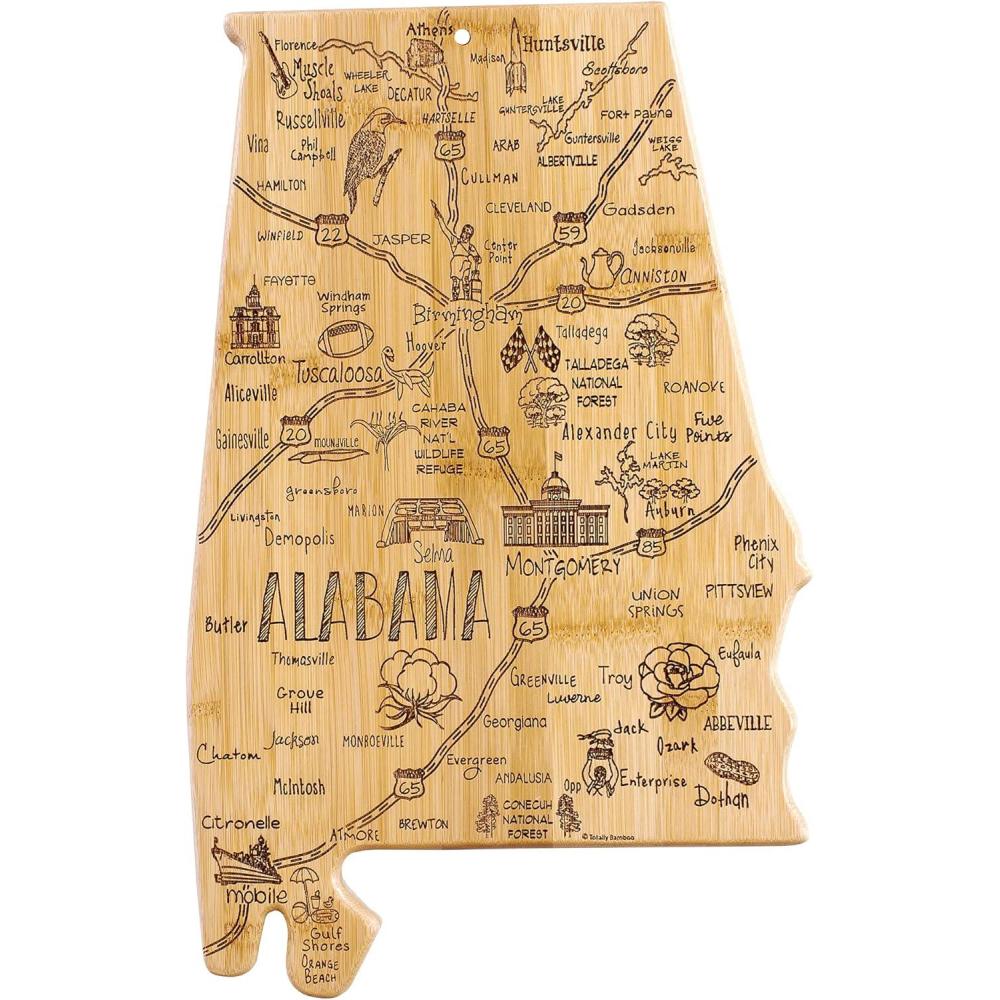 imageTotally Bamboo Alabama Shaped Cutting Board Bamboo Charcuterie and Serving Board with Hang Tie for Wall Display