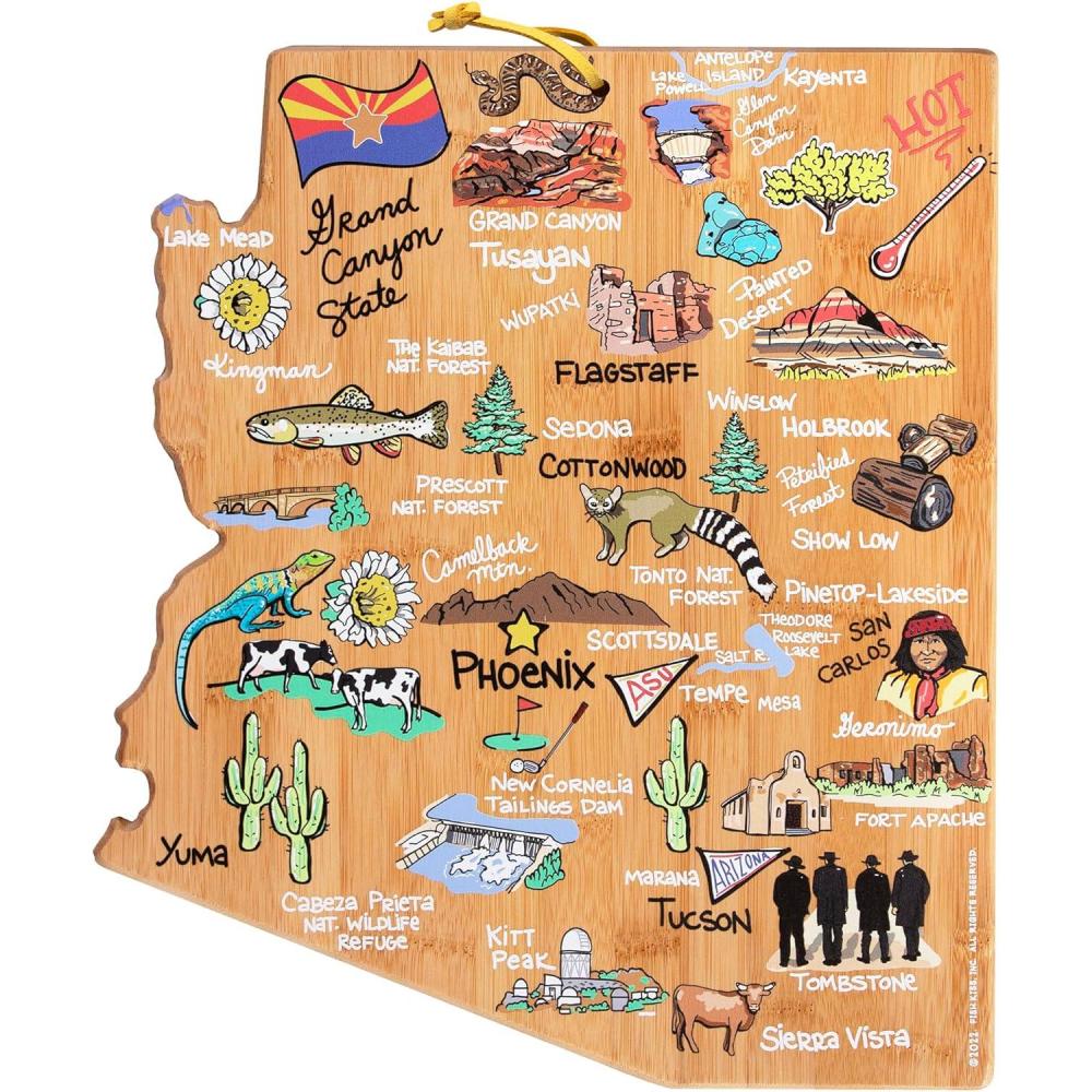 imageTotally Bamboo Arizona State Shaped Cutting Board and Charcuterie Serving Platter with Artwork by Fish Kiss Includes Hang Tie for Wall DisplayArizona