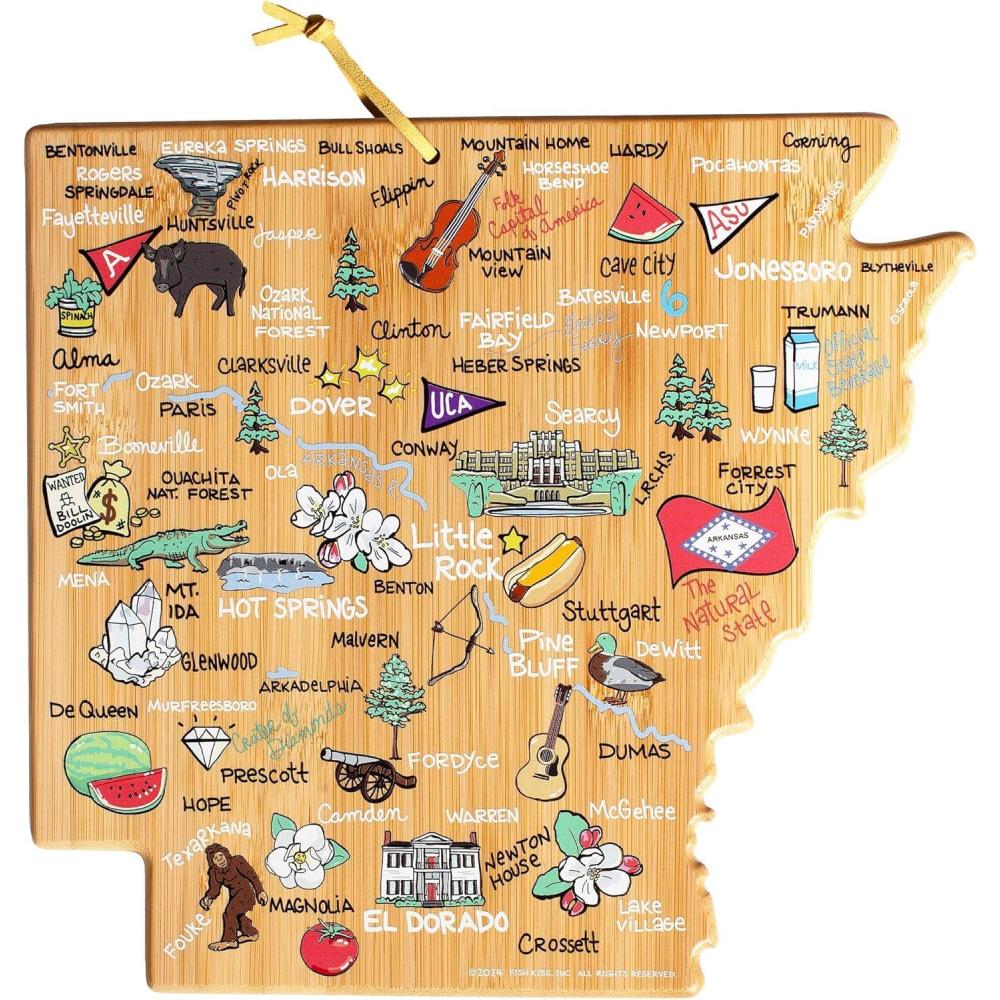 imageTotally Bamboo Arizona State Shaped Cutting Board and Charcuterie Serving Platter with Artwork by Fish Kiss Includes Hang Tie for Wall DisplayArkansas