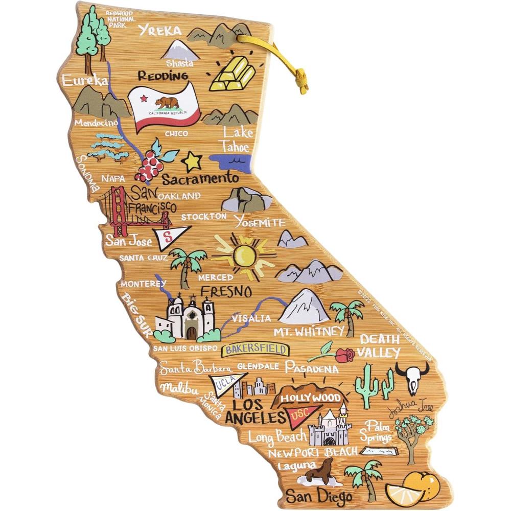 imageTotally Bamboo Arizona State Shaped Cutting Board and Charcuterie Serving Platter with Artwork by Fish Kiss Includes Hang Tie for Wall DisplayCalifornia