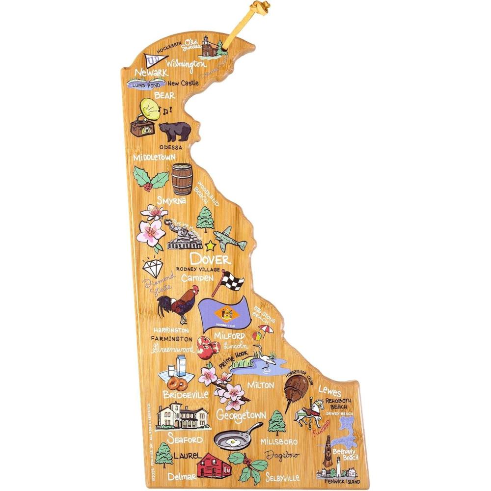 imageTotally Bamboo Arizona State Shaped Cutting Board and Charcuterie Serving Platter with Artwork by Fish Kiss Includes Hang Tie for Wall DisplayDelaware