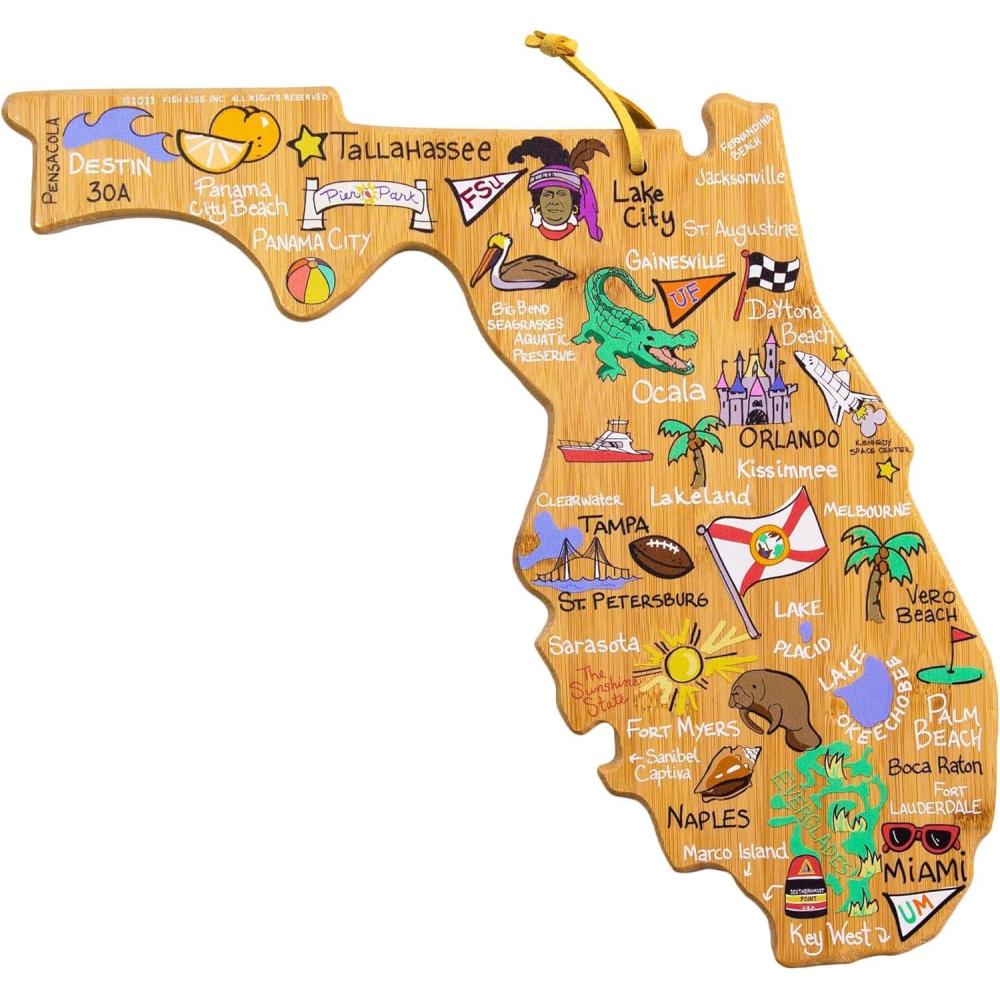 imageTotally Bamboo Arizona State Shaped Cutting Board and Charcuterie Serving Platter with Artwork by Fish Kiss Includes Hang Tie for Wall DisplayFlorida