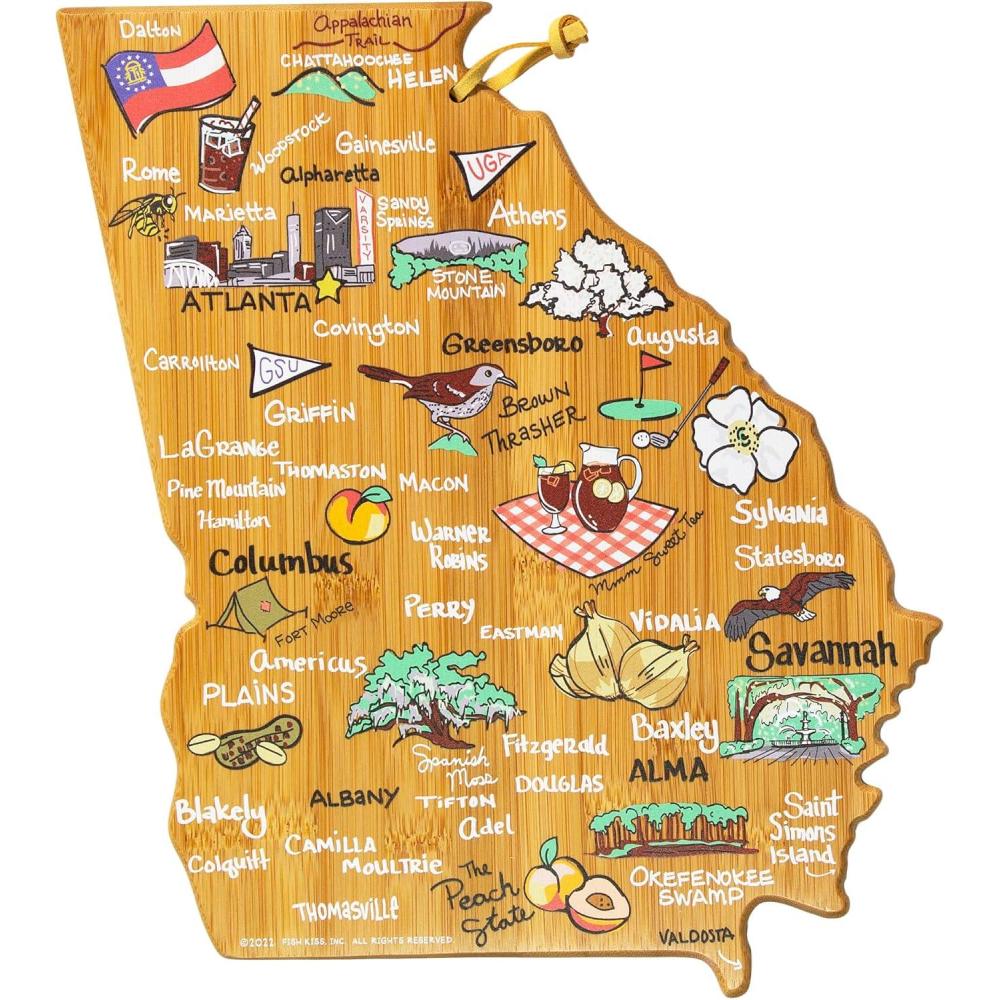 imageTotally Bamboo Arizona State Shaped Cutting Board and Charcuterie Serving Platter with Artwork by Fish Kiss Includes Hang Tie for Wall DisplayGeorgia