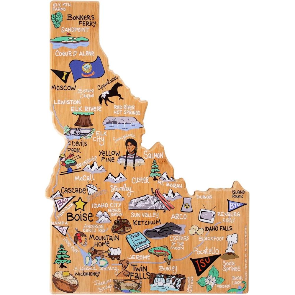 imageTotally Bamboo Arizona State Shaped Cutting Board and Charcuterie Serving Platter with Artwork by Fish Kiss Includes Hang Tie for Wall DisplayIdaho