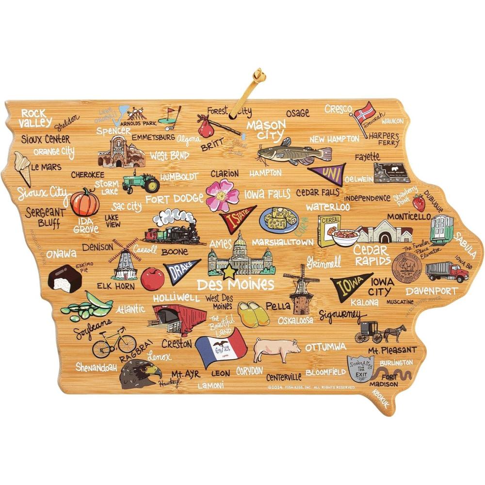 imageTotally Bamboo Arizona State Shaped Cutting Board and Charcuterie Serving Platter with Artwork by Fish Kiss Includes Hang Tie for Wall DisplayIowa