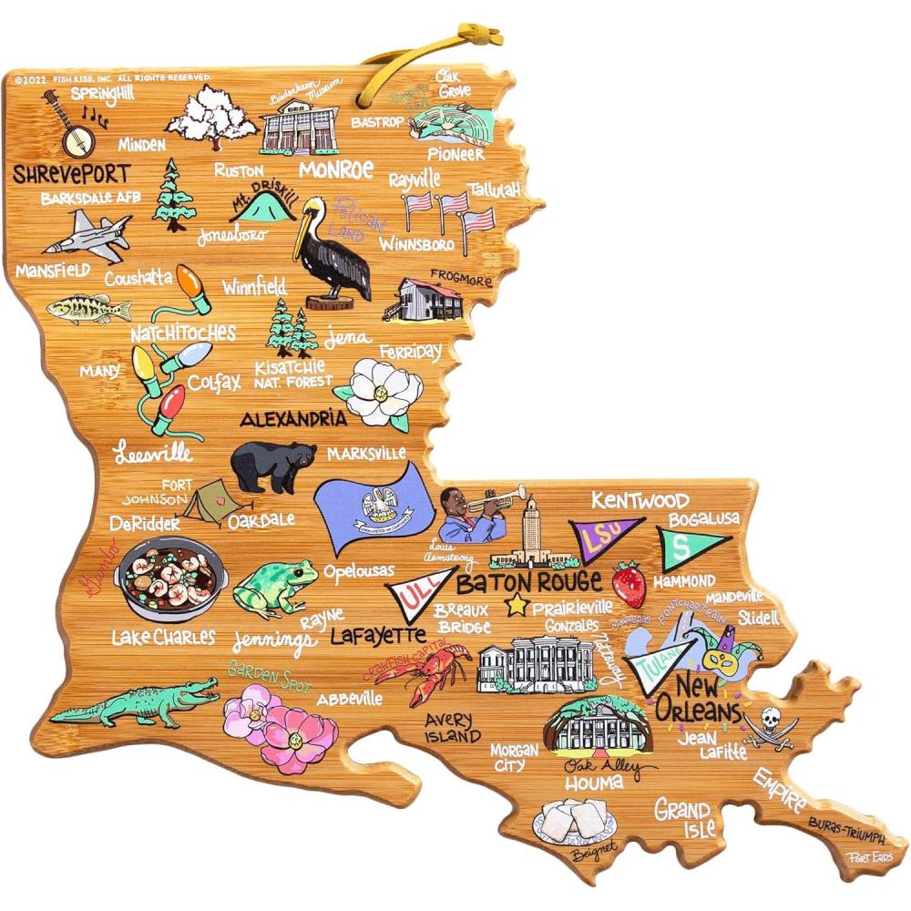 imageTotally Bamboo Arizona State Shaped Cutting Board and Charcuterie Serving Platter with Artwork by Fish Kiss Includes Hang Tie for Wall DisplayLouisiana