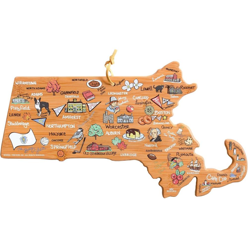 imageTotally Bamboo Arizona State Shaped Cutting Board and Charcuterie Serving Platter with Artwork by Fish Kiss Includes Hang Tie for Wall DisplayMassachusetts