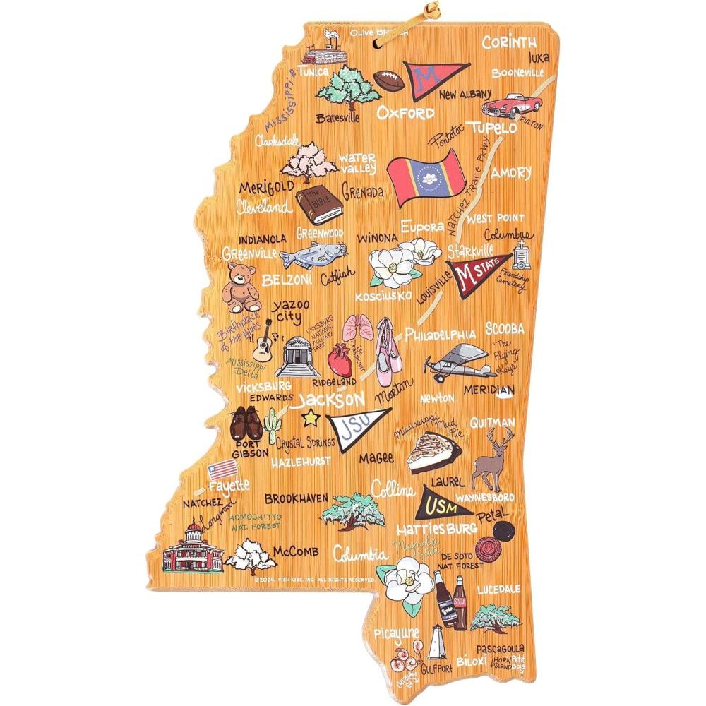 imageTotally Bamboo Arizona State Shaped Cutting Board and Charcuterie Serving Platter with Artwork by Fish Kiss Includes Hang Tie for Wall DisplayMississippi