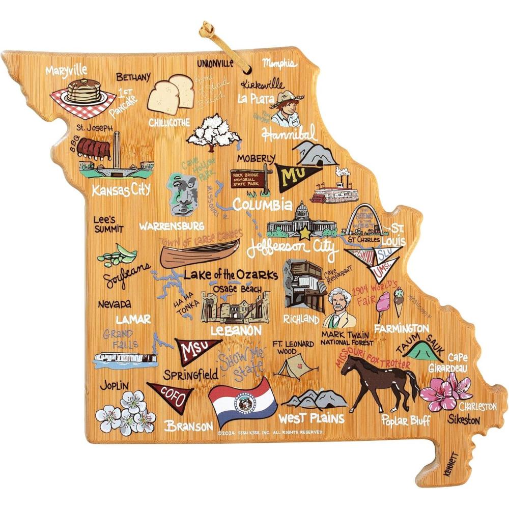 imageTotally Bamboo Arizona State Shaped Cutting Board and Charcuterie Serving Platter with Artwork by Fish Kiss Includes Hang Tie for Wall DisplayMissouri