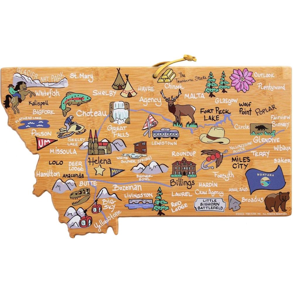 imageTotally Bamboo Arizona State Shaped Cutting Board and Charcuterie Serving Platter with Artwork by Fish Kiss Includes Hang Tie for Wall DisplayMontana