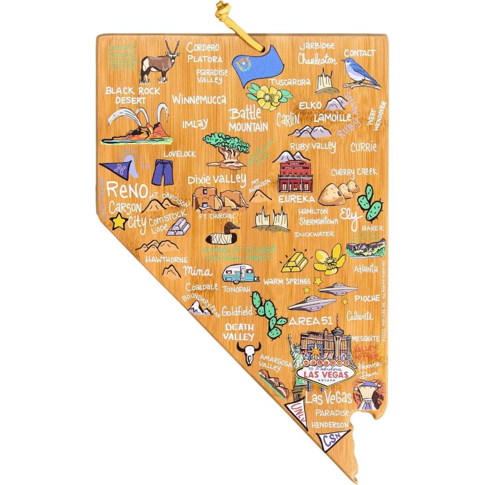 imageTotally Bamboo Arizona State Shaped Cutting Board and Charcuterie Serving Platter with Artwork by Fish Kiss Includes Hang Tie for Wall DisplayNevada